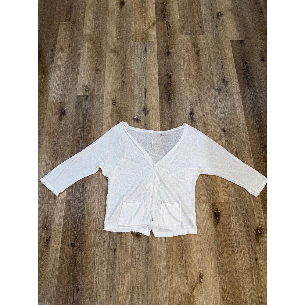 Johnny Was Pete & Greta Linen Cardigan Women L White V-Neck Button Front Boho